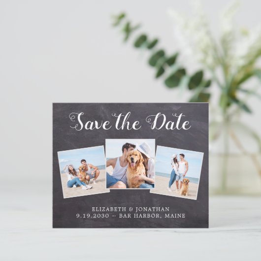 予算素朴Chalkboard 3 Photo Save The Date W (スタンド正面)