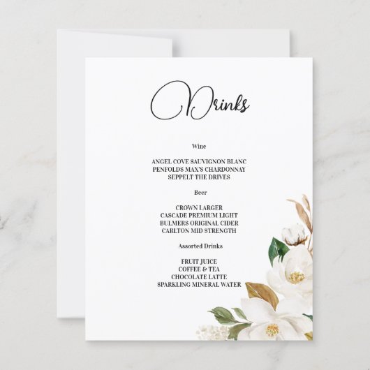 予算結婚のメニュー (裏面)