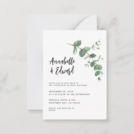 予算結婚のユーカリ詳細と招待 ノートカード (正面)