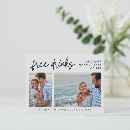 予算結婚の写真の保存日付 インビテーションポストカード (スタンド正面)