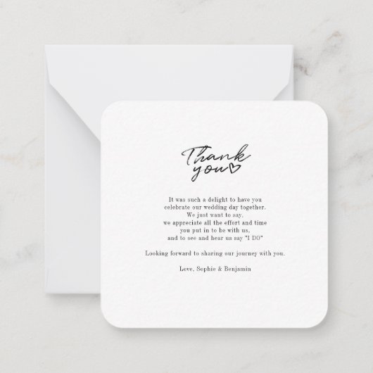 予算結婚の写真手書き感謝 ノートカード (裏面)