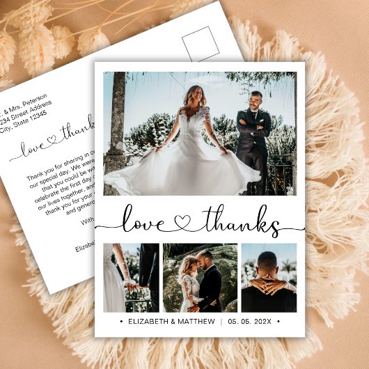 予算結婚の感謝4枚のコラージュ葉書 ポストカード