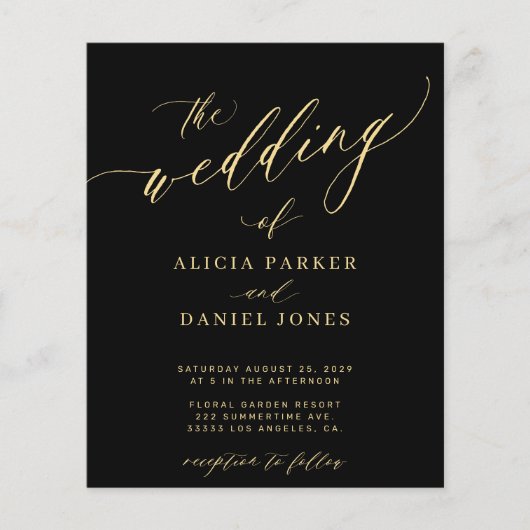 予算結婚の金ゴールドの黒いエレガント招待 (正面)