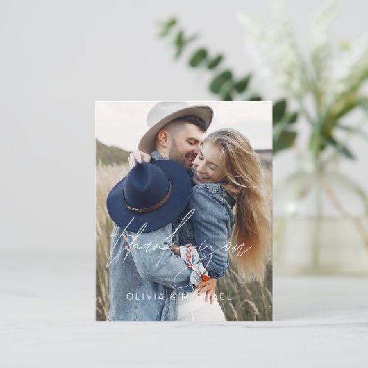 予算結婚の2枚の写真サンキューカード (スタンド正面)