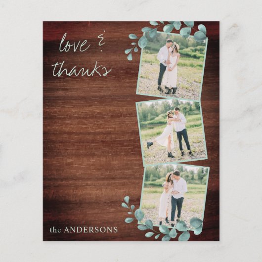 予算結婚の3素朴枚の写真サンキューカード (正面)