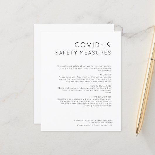予算結婚のCOVID安全対策白黒 (正面/裏面インサイチュ)