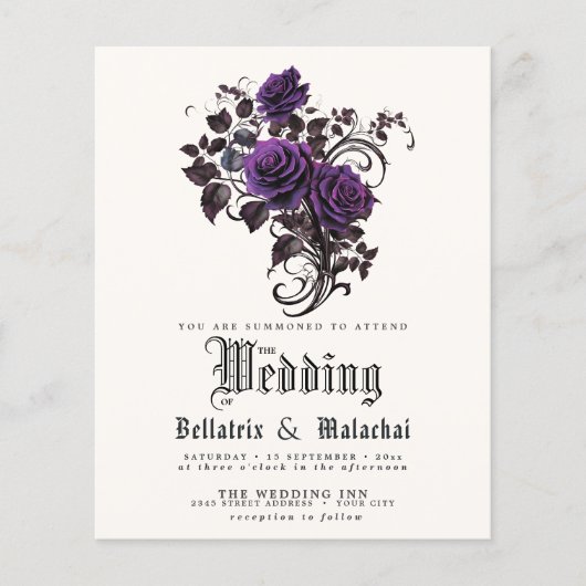 予算結婚のQRコードゴシック深いアメジストバラ チラシ (正面)