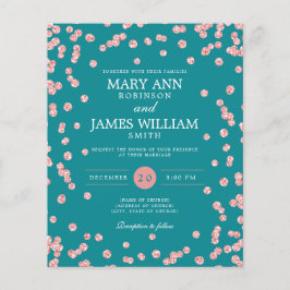 予算結婚バラ金ゴールドグリッターティール（緑がかった色）招待状