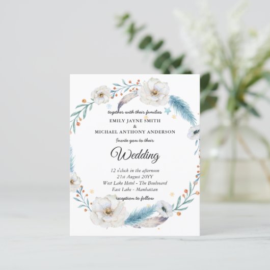 予算結婚式招待状ウィンターブルーフローラ (スタンド正面)