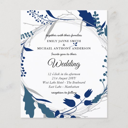 予算結婚式招待状ウィンターブルーホワイト (正面)