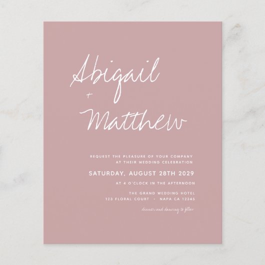 予算結婚式招待状ダスティバラシンプル チラシ (正面)