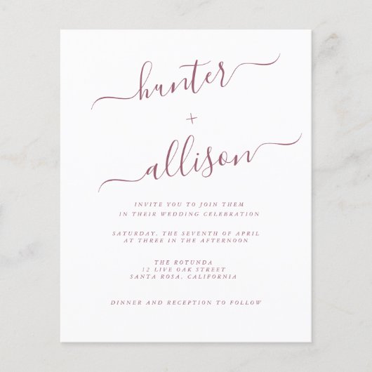 予算結婚式招待状チラシ (正面)