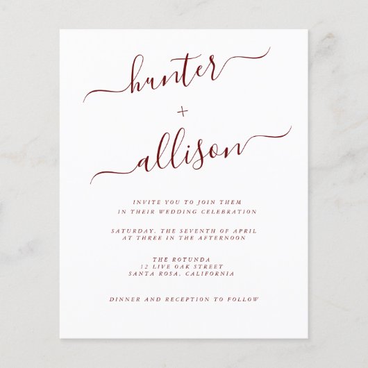 予算結婚式招待状チラシ チラシ (正面)