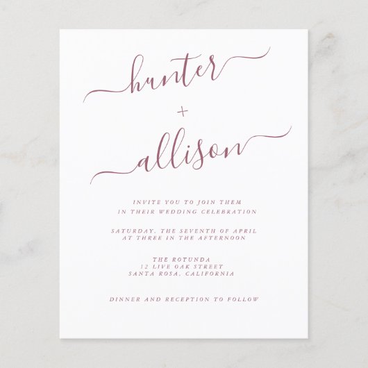 予算結婚式招待状チラシ チラシ (正面)