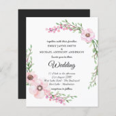 予算結婚式招待状モダンピンクフローラ (正面/裏面)