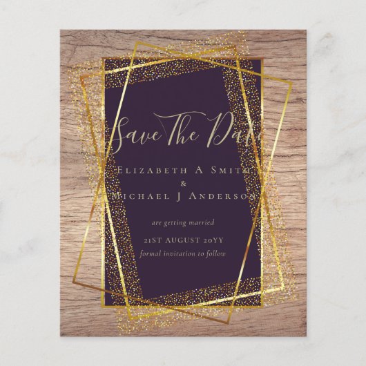 予算結婚式招待状金ゴールドグリッターフォイルルック (正面)