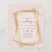 予算結婚式招待状金ゴールドグリッター幾何学的 (正面/裏面)