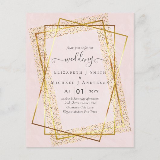 予算結婚式招待状金ゴールドグリッター幾何学的 (正面)