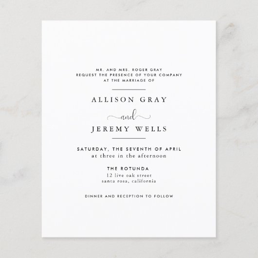 予算結婚式招待状 チラシ (正面)