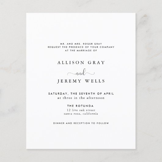 予算結婚式招待状 チラシ (正面)