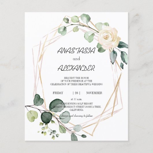 予算結婚式招待状。招待状 (正面)