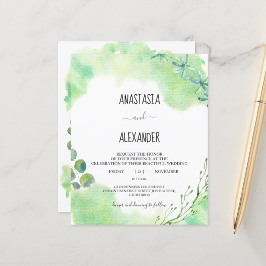 予算結婚式招待状。招待状 (正面/裏面インサイチュ)