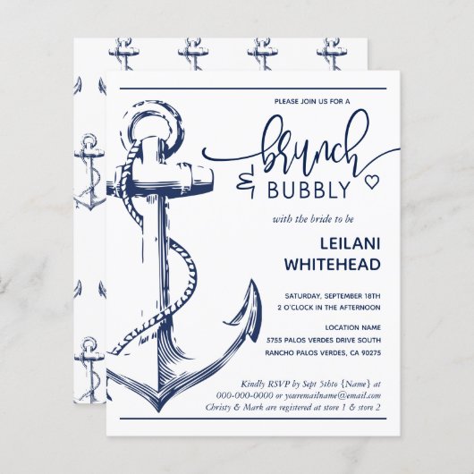 予算航海のいかりブライダルシャワー招待 (正面/裏面)
