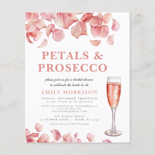 予算花びら&プロセッコブライダルシャワー招待 (正面)