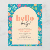 予算花模様の明るい青（任意の年齢）招待状 チラシ (正面)