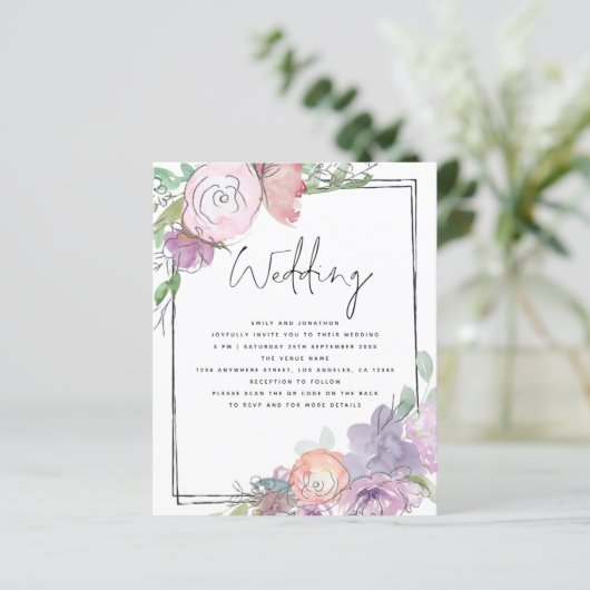 予算花模様スクライブフレームQRウェディング招待 (スタンド正面)