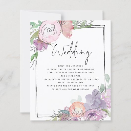 予算花模様スクライブフレームQRウェディング招待 (正面)