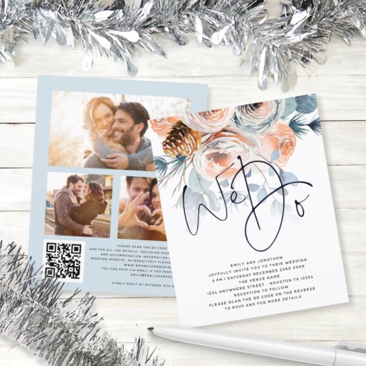 予算花模様私たちは3写真を行うQR結婚式の招待