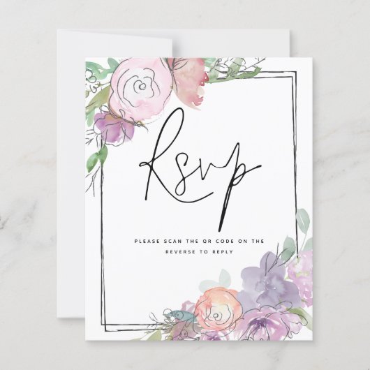 予算花模様QRコードウェディングRSVP (正面)