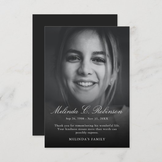 予算葬儀記念死別悔やみや弔慰写真 サンキューカード (正面/裏面)