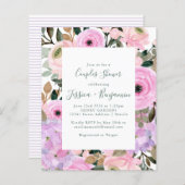 予算薄紫ピンクフローラストライプカップルのシャワー (正面/裏面)