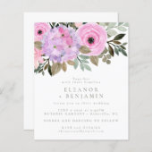 予算薄紫ピンクフローラブーケ結婚式の招待 (正面/裏面)