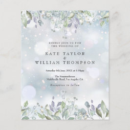 予算薄紫フローラ冬季ウェディング招待状