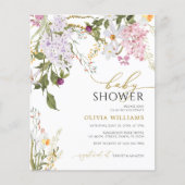 予算薄紫ワイルドフラワーベビーシャワー招待状 (正面)