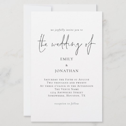 予算規模の大きい白黒結婚式招待状 (正面)