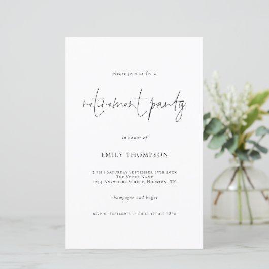 予算計画シンプルスクリプト除・売却パーティー招待状 (スタンド正面)