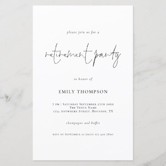 予算計画シンプルスクリプト除・売却パーティー招待状 (正面)