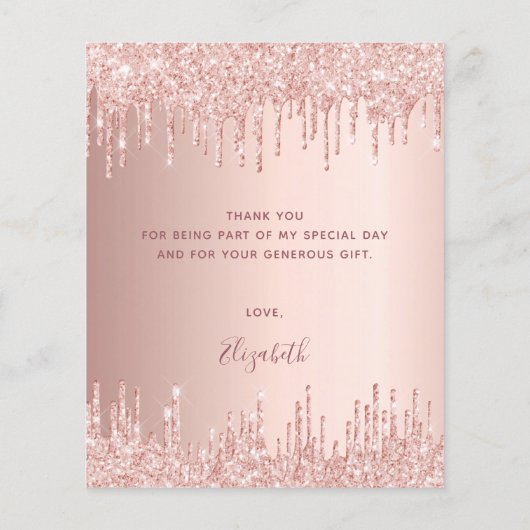 予算誕生日バラ金ゴールドグリッターサンキューカード (裏面)