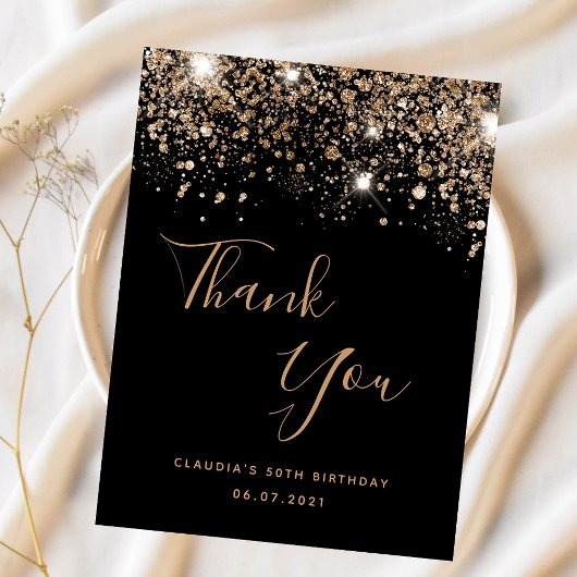 予算誕生日ブラック金ゴールドグリッターサンキューカード
