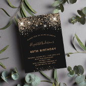 予算誕生日ブラック金ゴールドグリッター招待 ポストカード