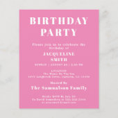 予算誕生日招待状ピンクホワイト チラシ (裏面)