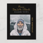 予算誕生日招待状ブラックアンド金ゴールド (正面)