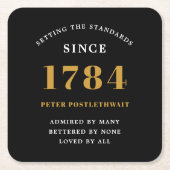 予算誕生日招待状ブラック金ゴールド任意の年 スクエアペーパーコースター (正面)