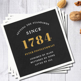 予算誕生日招待状ブラック金ゴールド任意の年 スタンダードカクテルナプキン