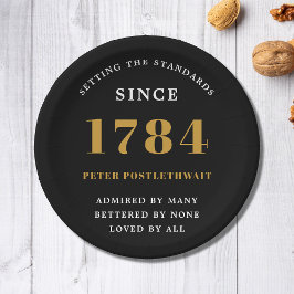 予算誕生日招待状ブラック金ゴールド任意の年 ペーパープレート