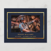 予算誕生日青金ゴールド写真サンキューカード (裏面)